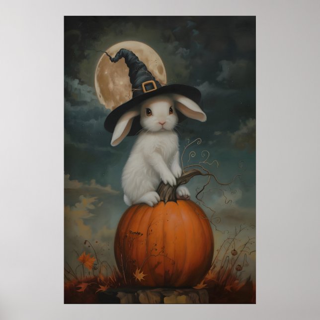 Affiche Cute Bunny Witch on Pumpkin Art Printable, Hallowe (Devant)