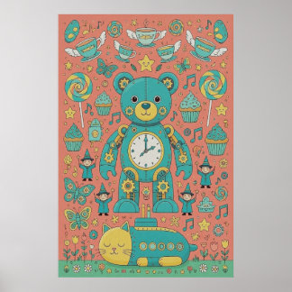 Affiche Cute Busy Teddy Bear Illustration 