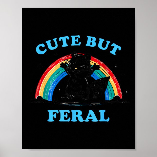 Affiche Cute But Feral Raccoon With Rainbow Funny Raccoon  (Devant)