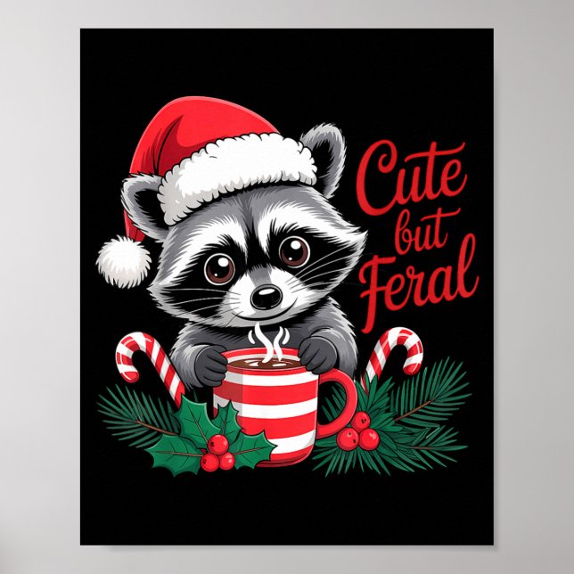 Affiche Cute But Feral Raccoon With Santa Hat Xmas Cute Ch (Devant)