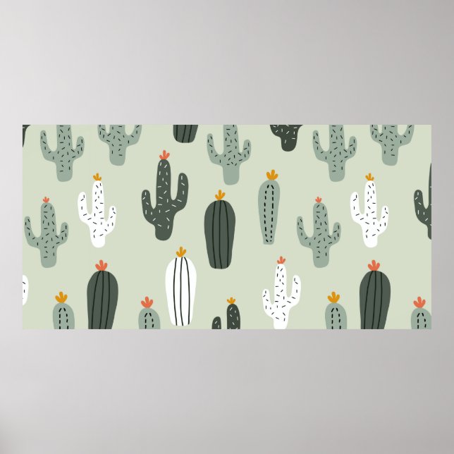Affiche Cute cacti seamless pattern,background withand d (Devant)