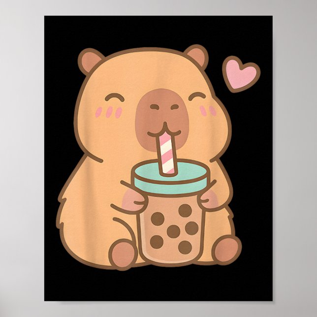 Affiche Cute Capybara Kawaii Anime Boire Bubble Tea Lov (Devant)
