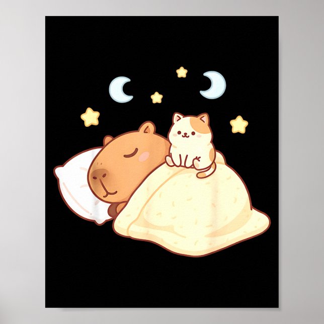 Affiche Cute Capybara Kawaii Sleep Pajamas Sleepybara Cat  (Devant)