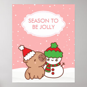 Affiche Cute Capybara & Snowman Winter