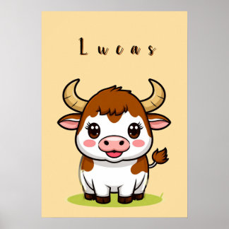 Affiche Cute Cartoon Bull Kids Room Decor🐂