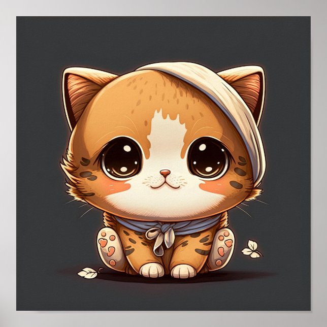 Affiche Cute cartoon cat with a bandage on his head. (Devant)