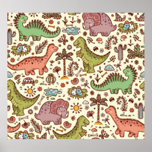 Affiche Cute Cartoon Dinosaur Motif Vintage
