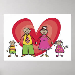 Affiche Cute Cartoon Fun Happy Family Love Heart Valentine