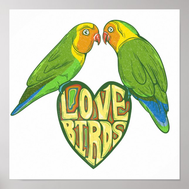 Affiche Cute cartoon love birds (Devant)