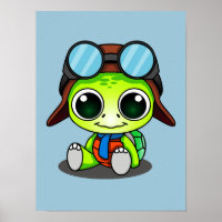 Cute Cartoon Turtle in Aviator Hat