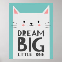 Cute Cat Dream Big Quote Kids Nurserroom