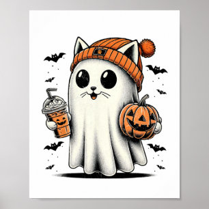 Affiche Cute Cat Ghost Iced Café Drôle Ghost Halloween I