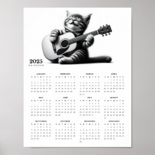Affiche Cute Cat Guitariste Portant une Écharpe Calendrier