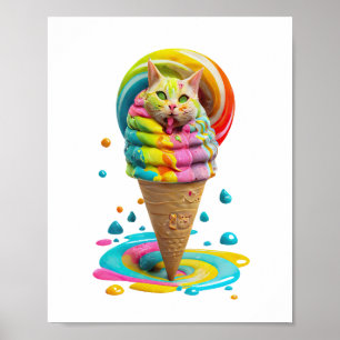 Affiche Cute Cat Ice Cream Cone coloré