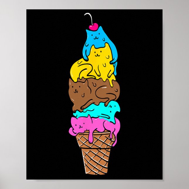 Affiche Cute Cat Ice Cream - Kitty Cat Dessert Shirt 1 (Devant)