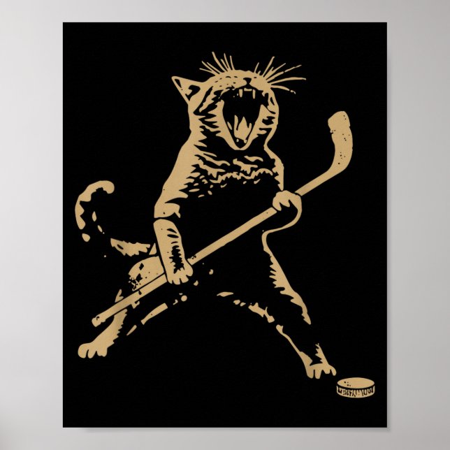 Affiche Cute Cat Playing Ice Hockey Lover Player Funny  (Devant)