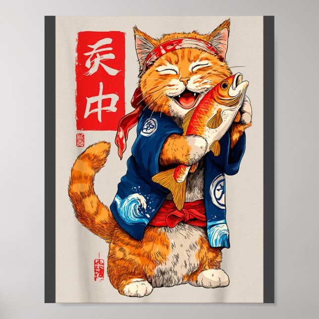 Affiche Cute Cat Sushi Japanese Food Anime Graphic Tees Me (Devant)