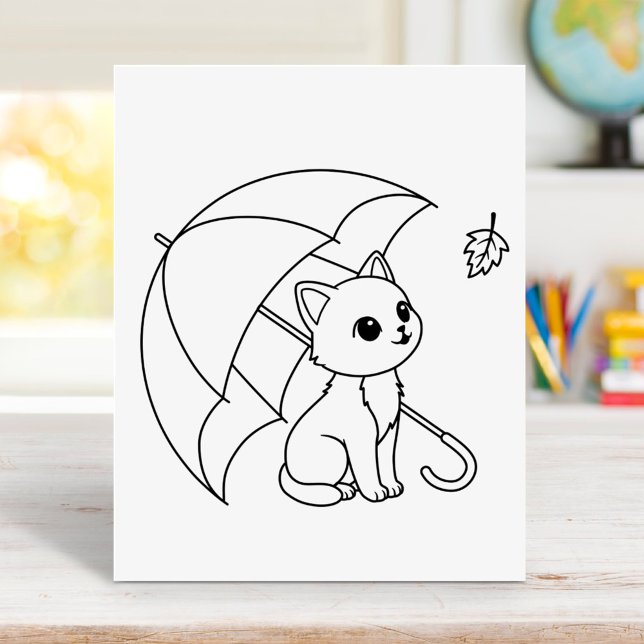 Affiche Cute Cat Umbrella Leaf Coloring Page (Créateur téléchargé)