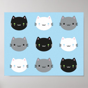 Affiche Cute Cats & Kawaii Kittens (bleu)