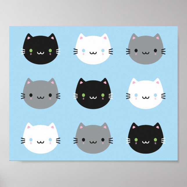 Affiche Cute Cats & Kawaii Kittens (bleu) (Devant)