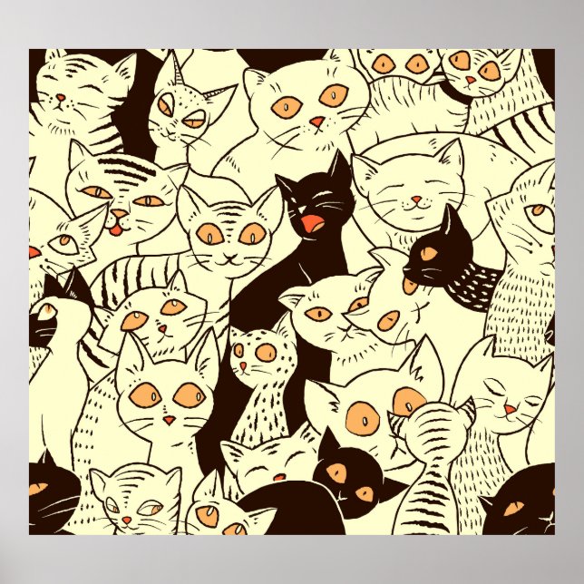 Affiche Cute Cats Vintage Motif papier peint (Devant)