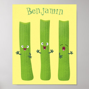 Affiche Cute céleri bâtons trio caricature légumes