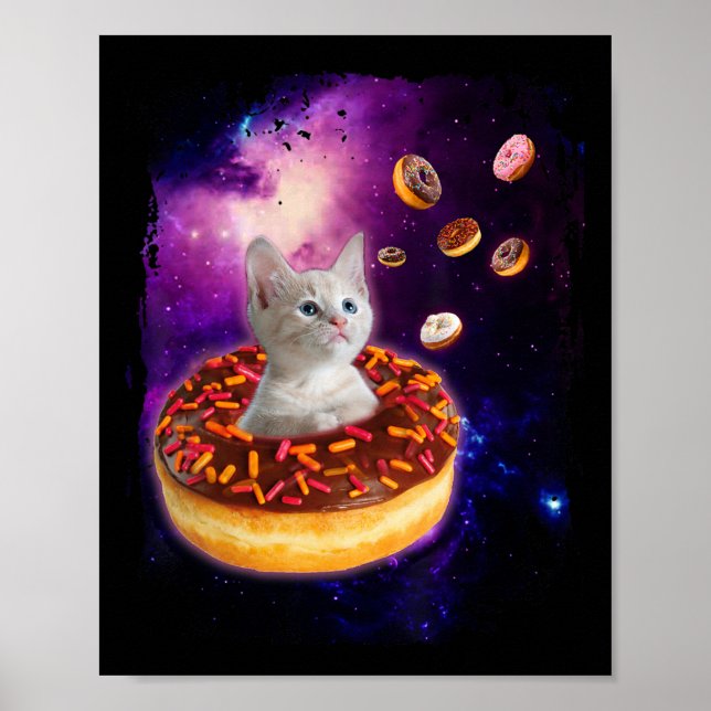 Affiche Cute Chat À L'Intérieur De Donut Dans L'Espace Gar (Devant)