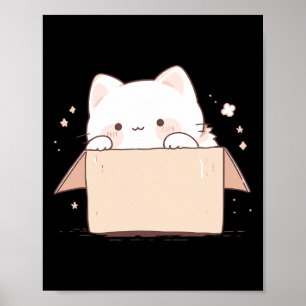 Affiche Cute Chat Blanc Dans Une Boîte Carton Japonais Kaw