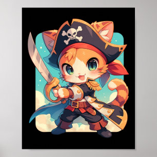 Affiche Cute Chat Comme Pirate Kawaii Anime