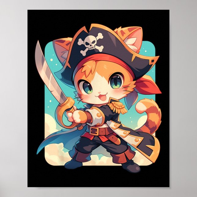 Affiche Cute Chat Comme Pirate Kawaii Anime (Devant)