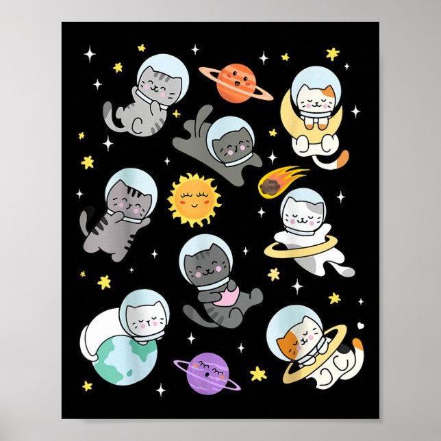 Affiche Cute Chat Drôle Astronaut Espace Planet Chat Femme (Devant)