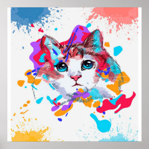 Affiche Cute Chat En Aquarelles Idée Cadeau, Funny Kitten