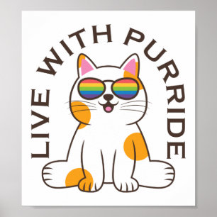 Affiche Cute Chat En Vie Avec Purride Pride Drapeaux