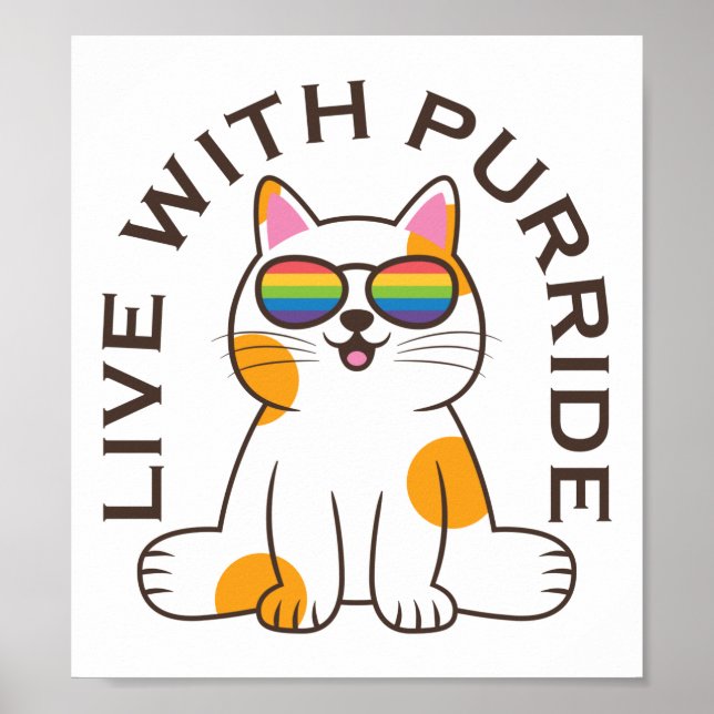 Affiche Cute Chat En Vie Avec Purride Pride Drapeaux (Devant)