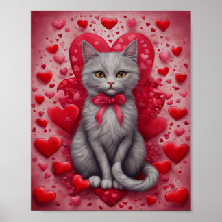 Affiche Cute Chat Et Coeurs Valentines