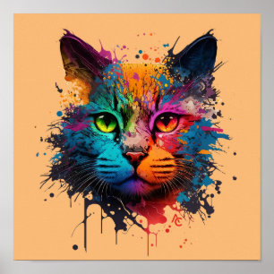 Affiche Cute Chat - Graffiti Neon Enk Splash