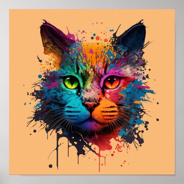 Affiche Cute Chat - Graffiti Neon Enk Splash (Devant)