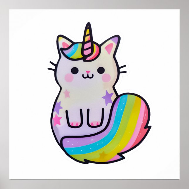 Affiche Cute chat licorne arc-en-ciel (Devant)