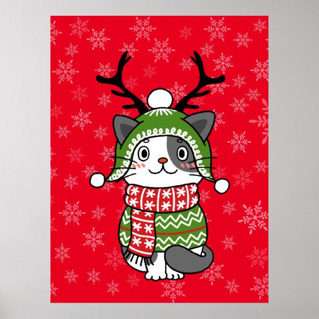 Affiche Cute Chat Noël Stocking fourchettes Galore (Devant)