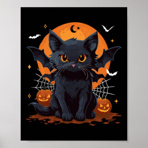 Affiche Cute Chat Noir Avec Ailes De Chat Citrouille Femme