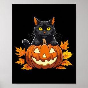 Affiche Cute Chat noir Citrouille Halloween Costume Éffray