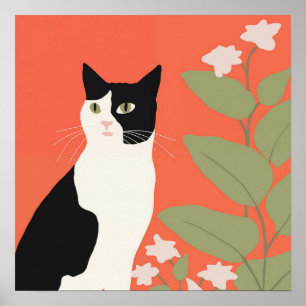 Affiche Cute chat noir et blanc