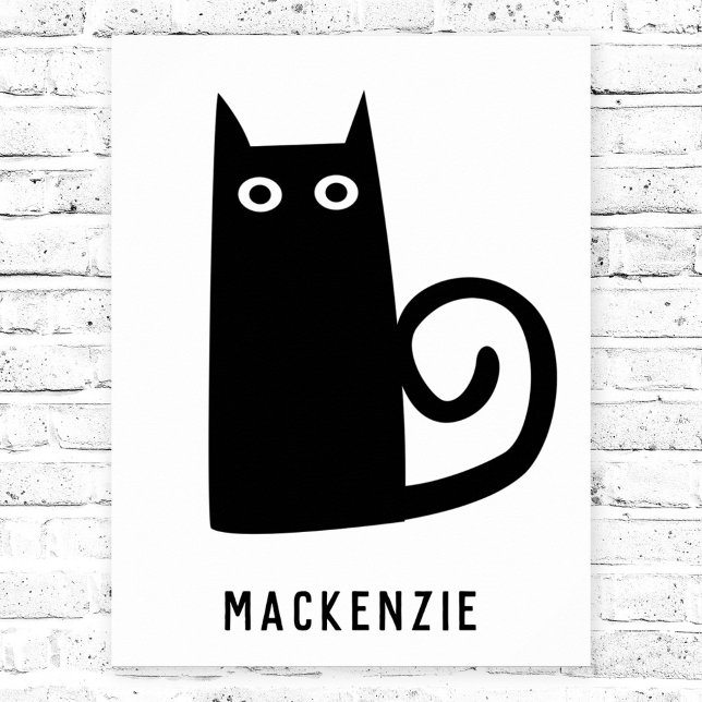 Affiche Cute Chat Noir Personnalisé (Fun black cat personalized custom name poster)