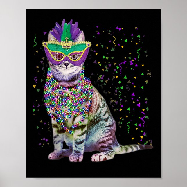 Affiche Cute Chat Portant un Masque Carnaval Mardi Gras Ch (Devant)