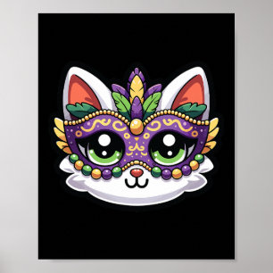 Affiche Cute Chat Whimsical En Masque Mardi Gras Festif