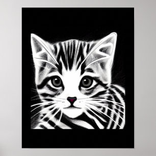 Affiche Cute chaton rayé noir blanc