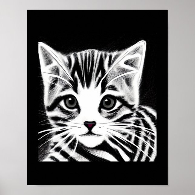 Affiche Cute chaton rayé noir blanc (Devant)