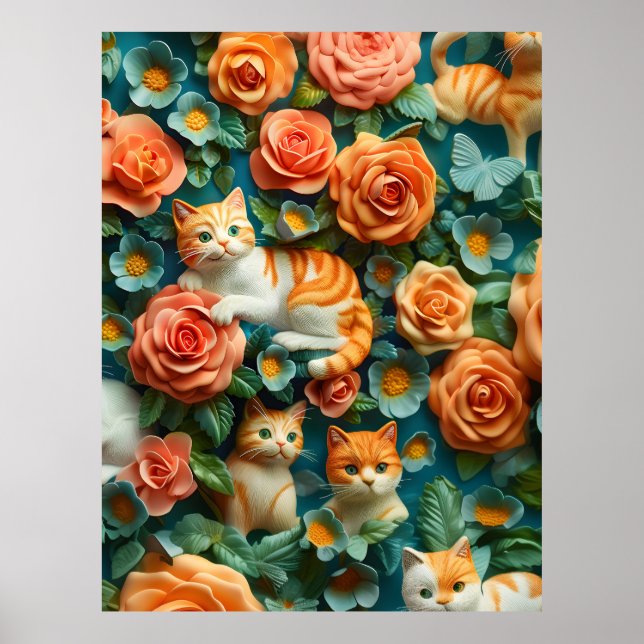 Affiche Cute Chats et Fleurs Design (Devant)