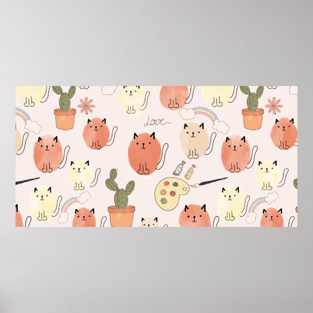 Affiche Cute chats sans couture motif (Devant)