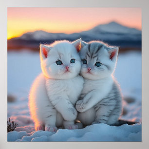 Affiche Cute Chatte À Neige